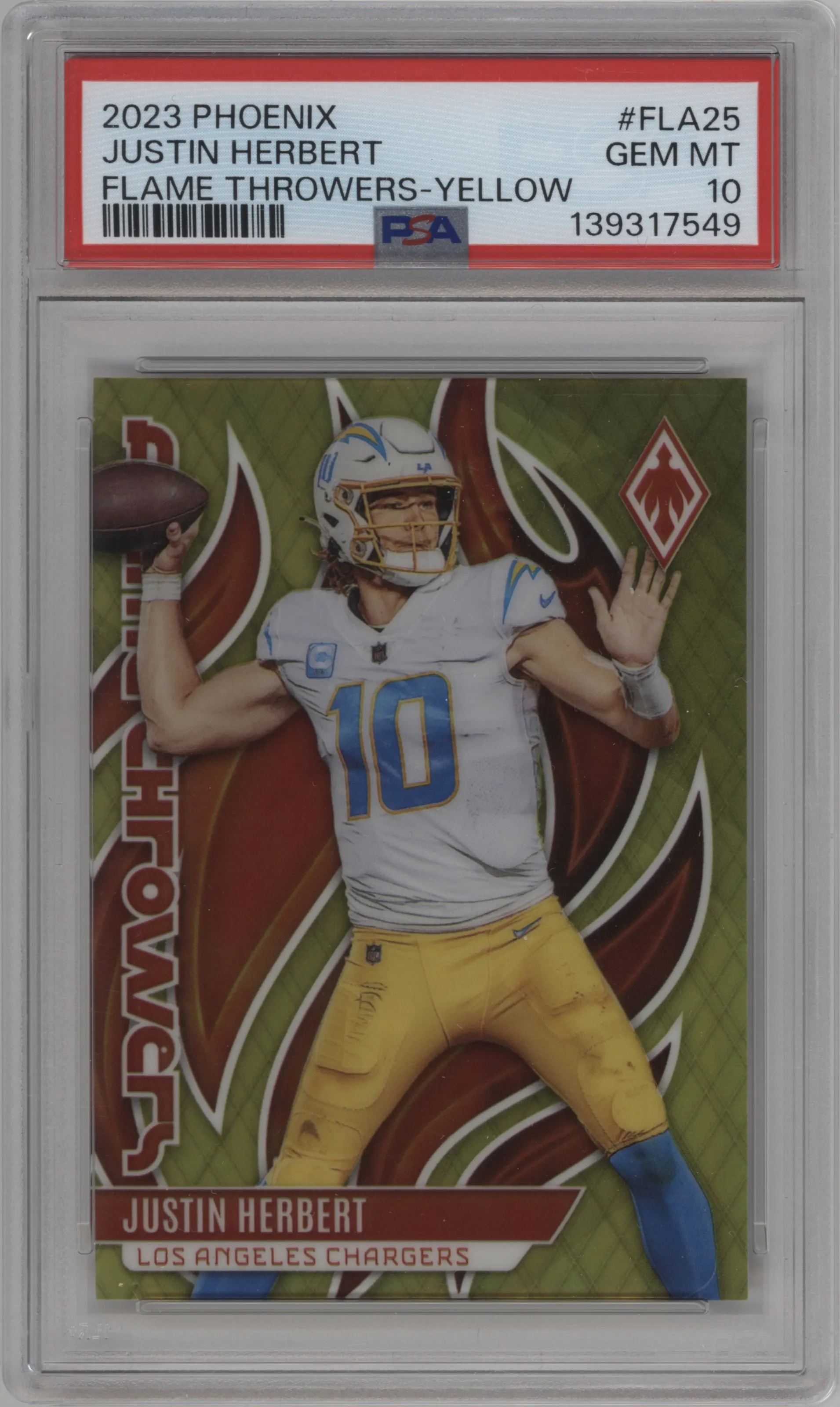 2023 Panini Phoenix Flame Throwers Justin Herbert Yellow PSA 10