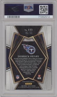 Derrick Henry from the 2021 Panini Select set featuring a Dragon Scale parallel graded by PSA and given an overall grade of 10.