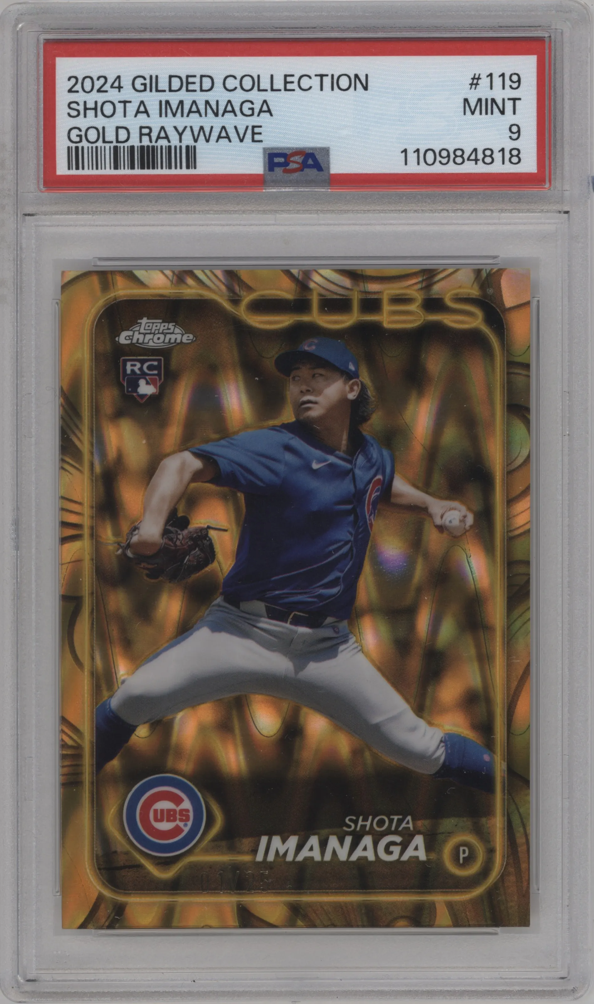 2024 Topps Gilded Collection Shota Imanaga Gold RayWave Refractor PSA 9