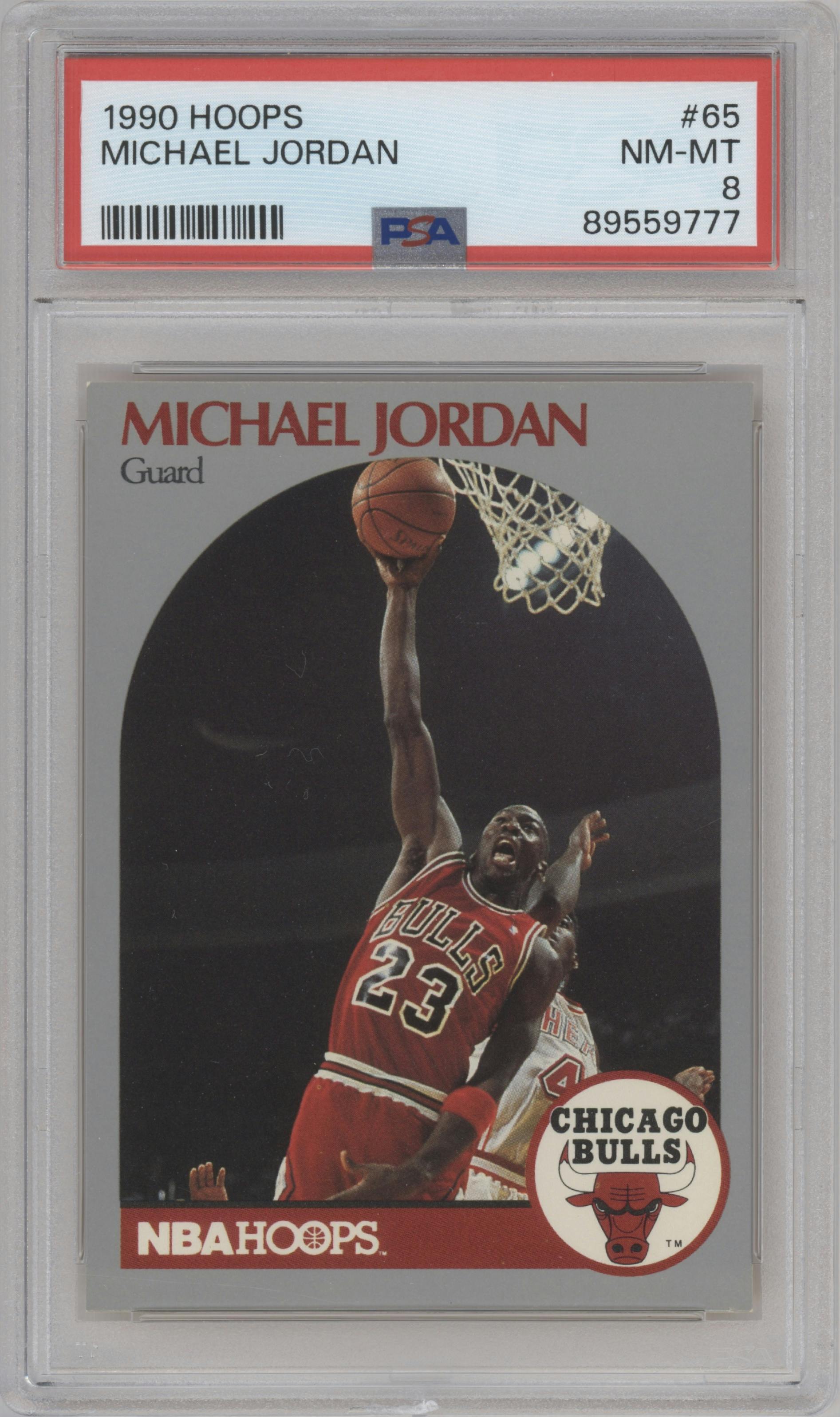 Michael Jordan from the 1990-91 NBA Hoops set graded by PSA and given an overall grade of 8.