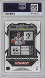 Ben Simmons from the 2022-23 Panini Prizm Monopoly set graded by PSA and given an overall grade of 9.