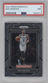 Ben Simmons from the 2022-23 Panini Prizm Monopoly set graded by PSA and given an overall grade of 9.