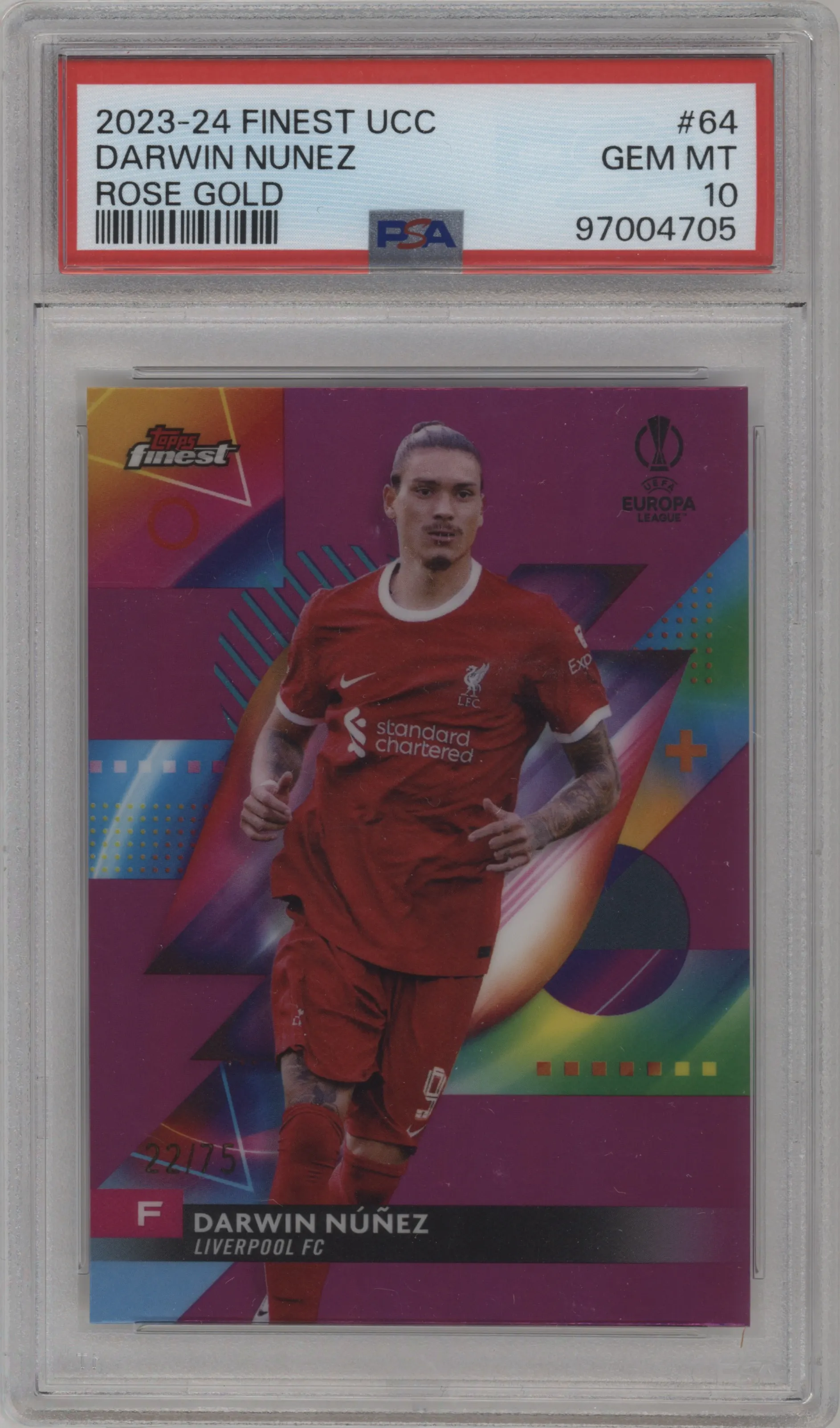 2023 Topps Finest UEFA Club Competitions Darwin Nunez Rose Gold Refractor PSA 10