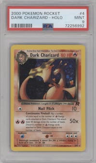Dark Charizard from the 2000 Pokemon set graded by PSA and given an overall grade of 9.