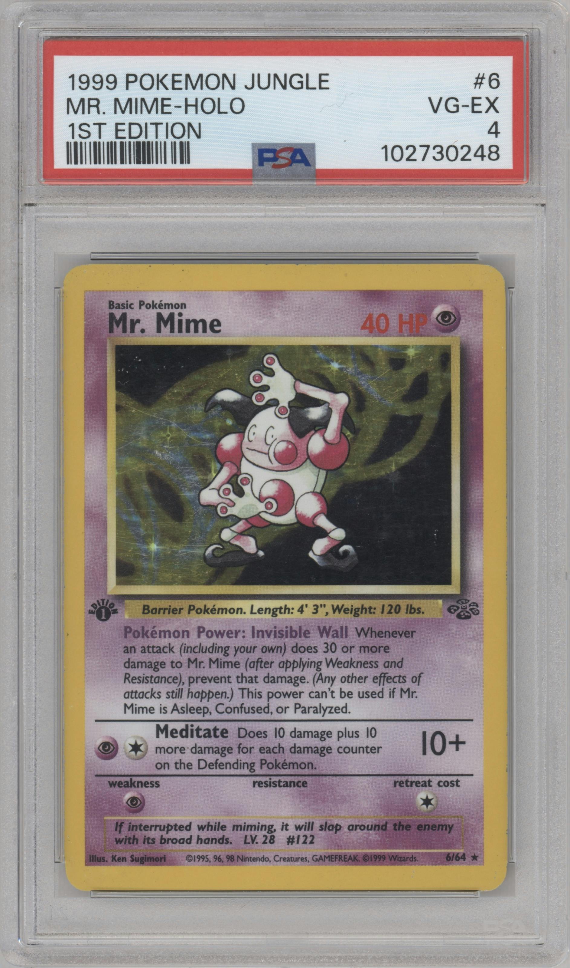 Mr. Mime from the 1999 Pokemon set graded by PSA and given an overall grade of 4.