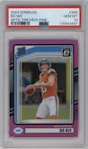 Bo Nix from the 2024 Donruss set featuring a Pink parallel graded by PSA and given an overall grade of 10.