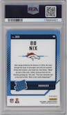 Bo Nix from the 2024 Donruss set featuring a Pink parallel graded by PSA and given an overall grade of 10.