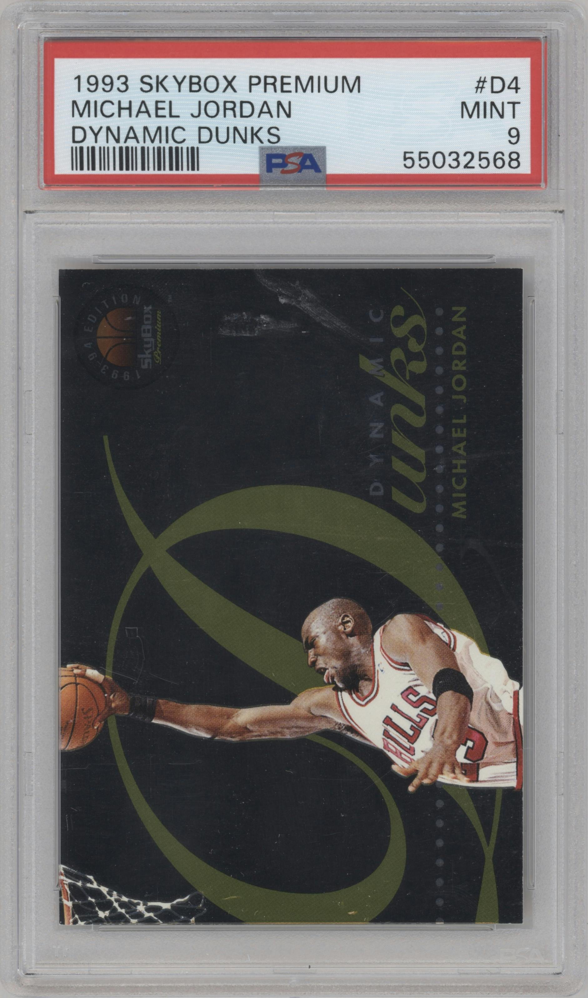 Michael Jordan from the 1993-94 SkyBox Premium set graded by PSA and given an overall grade of 9.
