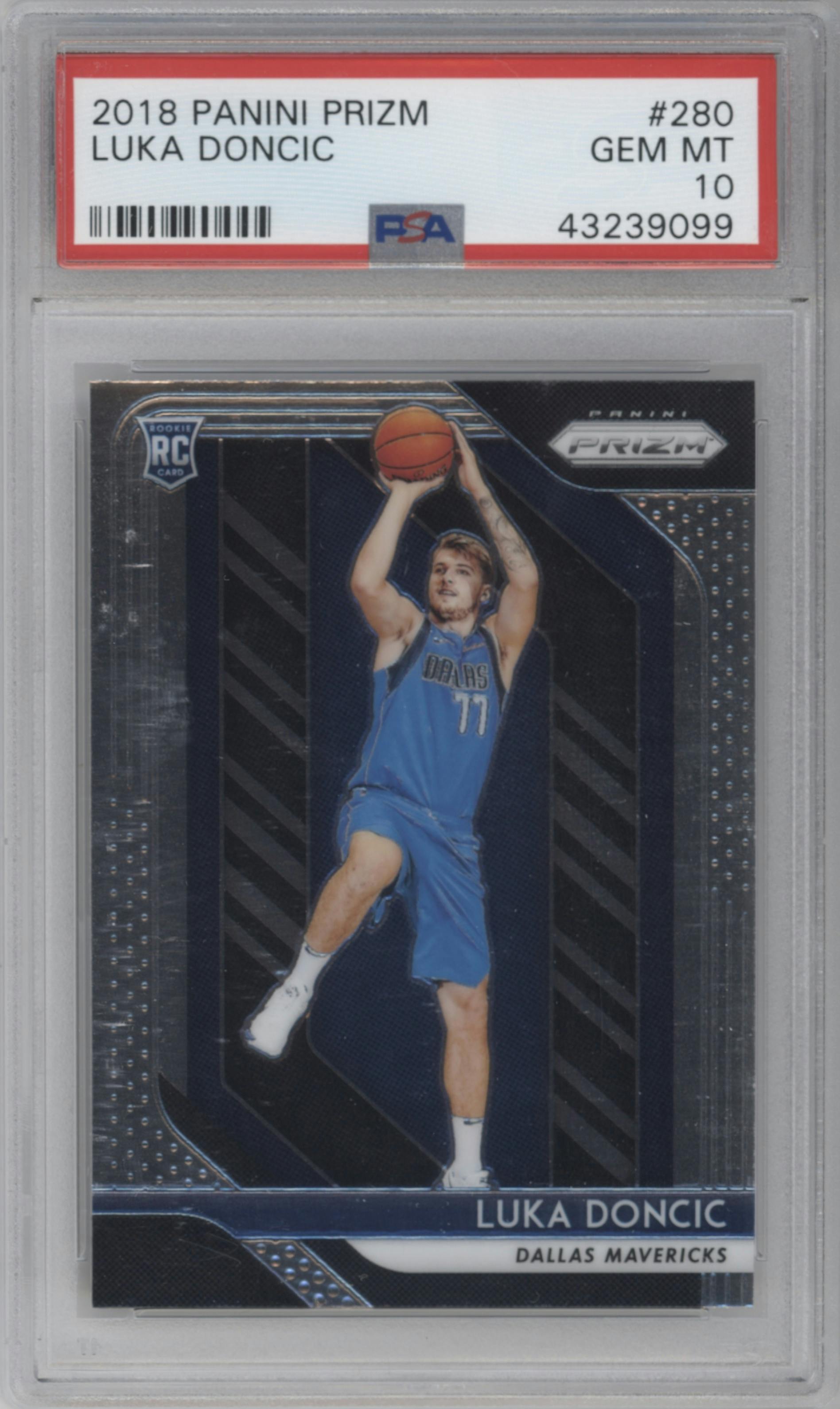 Luka Doncic from the 2018-19 Panini Prizm set graded by PSA and given an overall grade of 10.