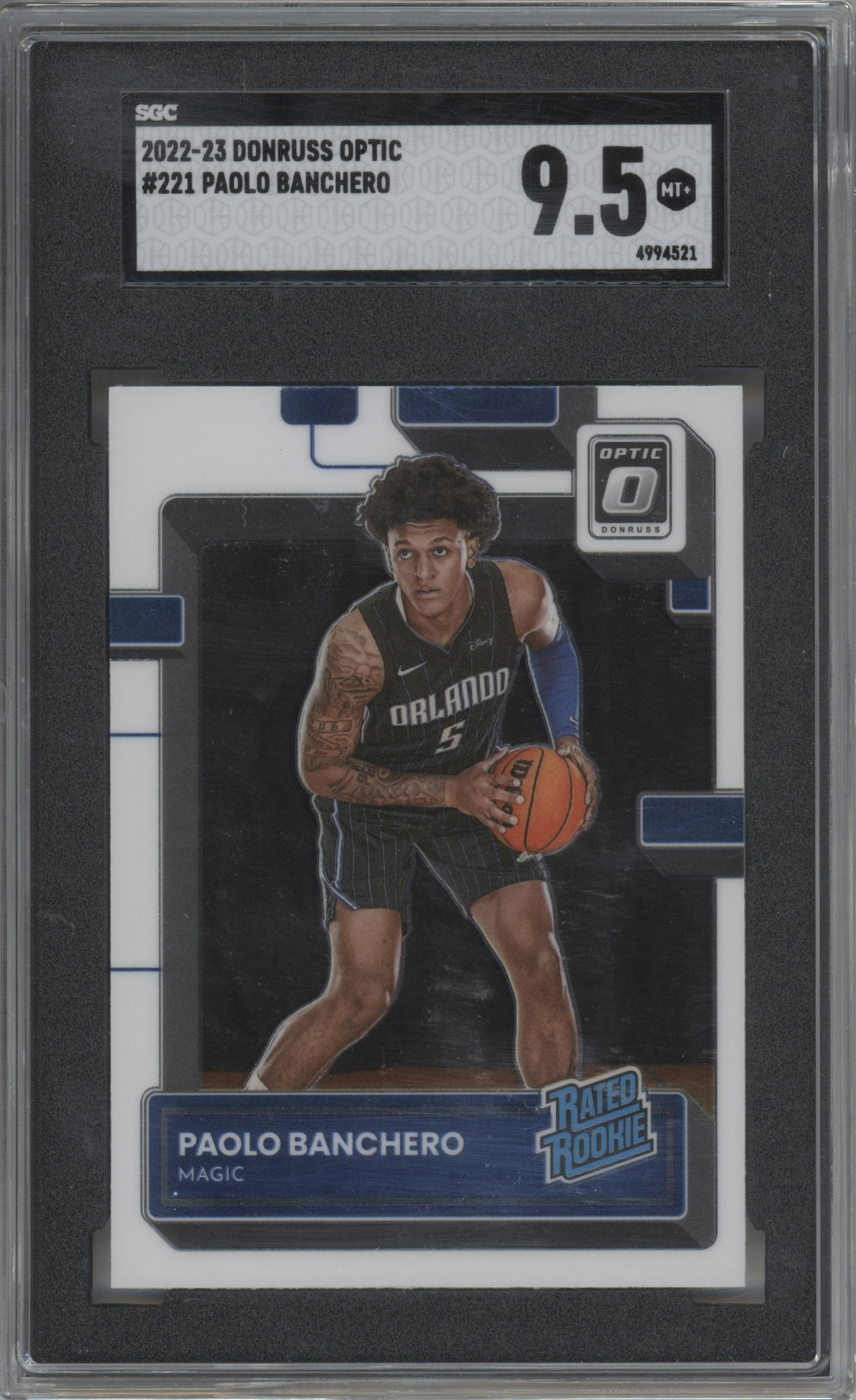 Paolo Banchero from the 2022-23 Panini Donruss Optic  set graded by SGC and given an overall grade of 9.5.