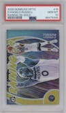 D'Angelo Russell from the 2020-21 Panini Donruss Optic set featuring a Gold parallel graded by PSA and given an overall grade of 10.