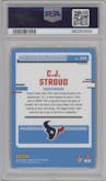 C.J. Stroud from the 2023 Donruss Optic set featuring a  Purple Shock parallel graded by PSA and given an overall grade of 10.