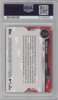 Shohei Ohtani from the 2021 Topps Now set graded by PSA and given an overall grade of 10.