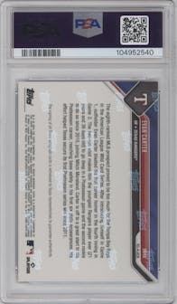 Evan Carter from the 2023 Topps Now set featuring a Full Color parallel graded by PSA and given an overall grade of 10.