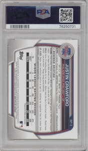 Justin Crawford from the 2023 Bowman  set graded by PSA and given an overall grade of 10.