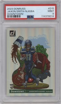 Jaxon Smith-Njigba from the 2023 Panini Donruss set graded by PSA and given an overall grade of 9.