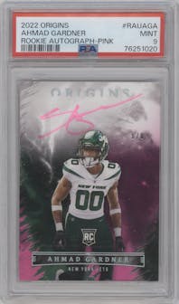 Ahmad Gardner  from the 2022 Panini Origins set featuring a Pink parallel graded by PSA and given an overall grade of 9.