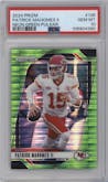 Patrick Mahomes II from the 2024 Panini Prizm set featuring a Neon Green Pulsar  parallel graded by PSA and given an overall grade of 10.
