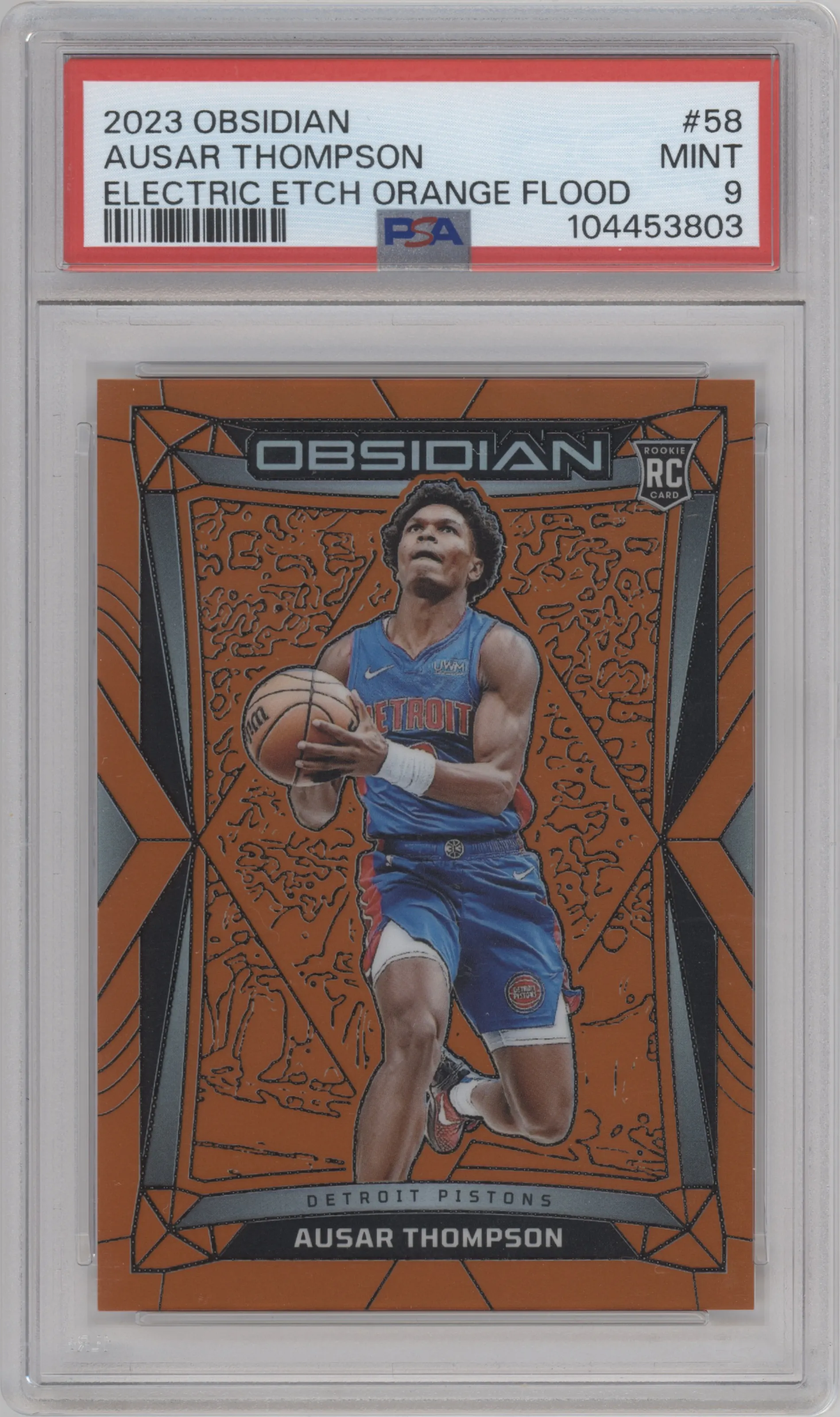 2023 Panini Obsidian Ausar Thompson Electric Etch Orange Flood #58 PSA 9