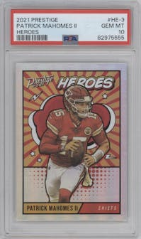 Patrick Mahomes II from the 2021 Panini Prestige set graded by PSA and given an overall grade of 10.