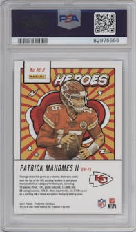 Patrick Mahomes II from the 2021 Panini Prestige set graded by PSA and given an overall grade of 10.