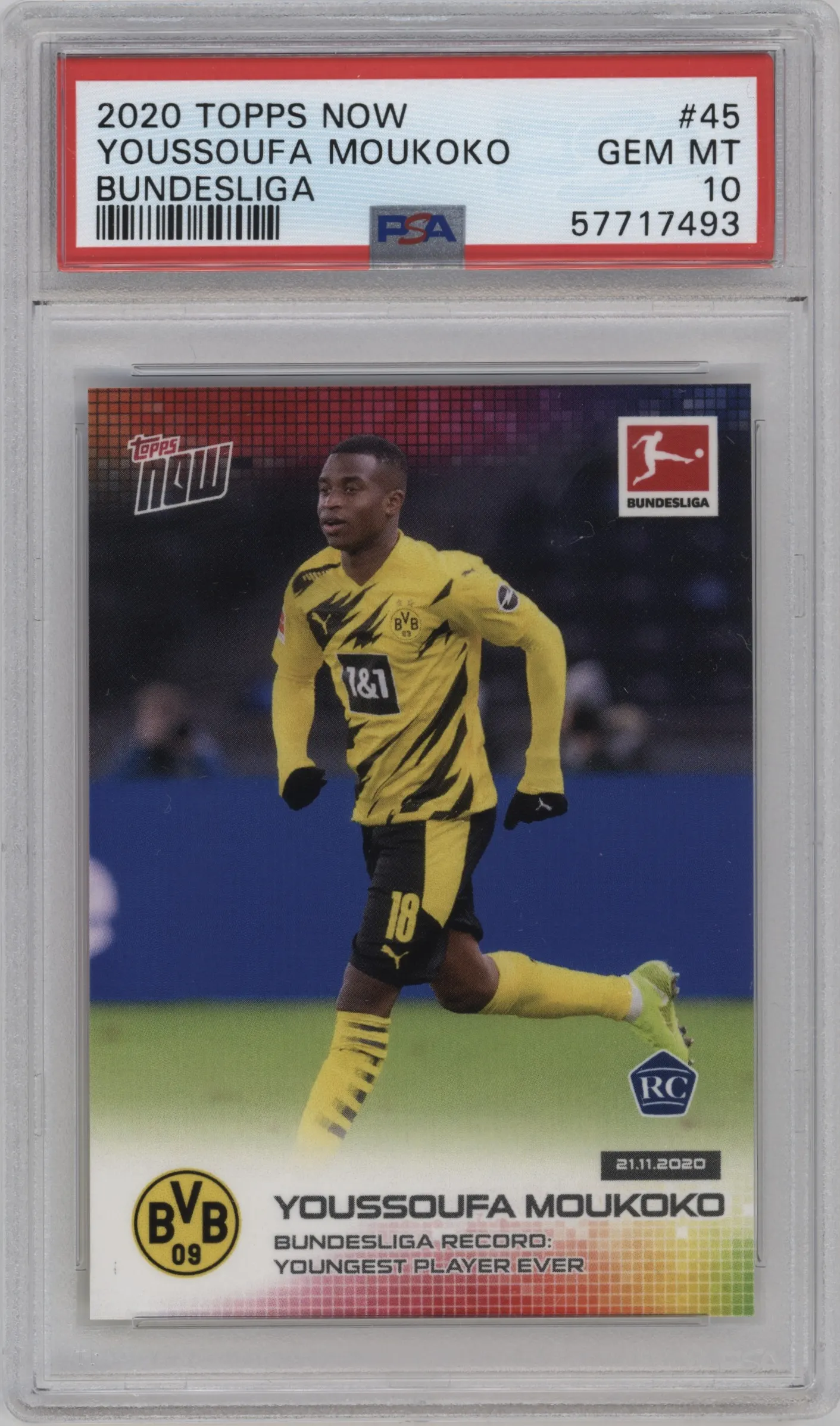 2020 Topps Now Bundesliga Youssoufa Moukoko PSA 10
