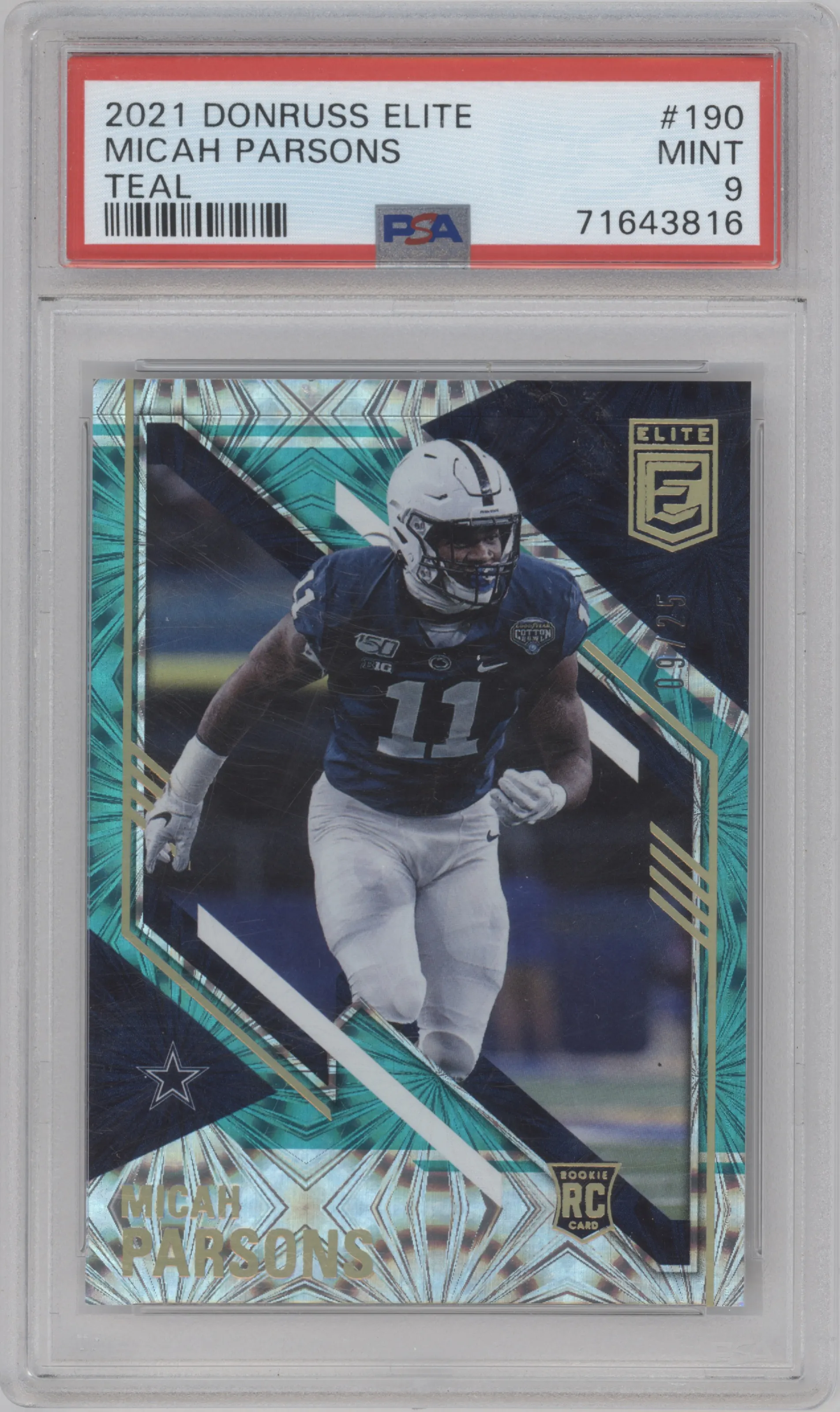 2021 Panini Donruss Elite Micah Parsons Teal PSA 9
