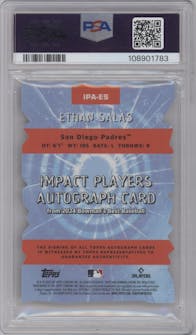 Ethan Salas from the 2024 Bowman's Best set featuring a Mini-Diamond Refractor parallel graded by PSA and given an overall grade of 9.