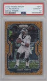 Jalen Hurts from the 2020 Panini Prizm set featuring a Disco parallel graded by PSA and given an overall grade of 10.