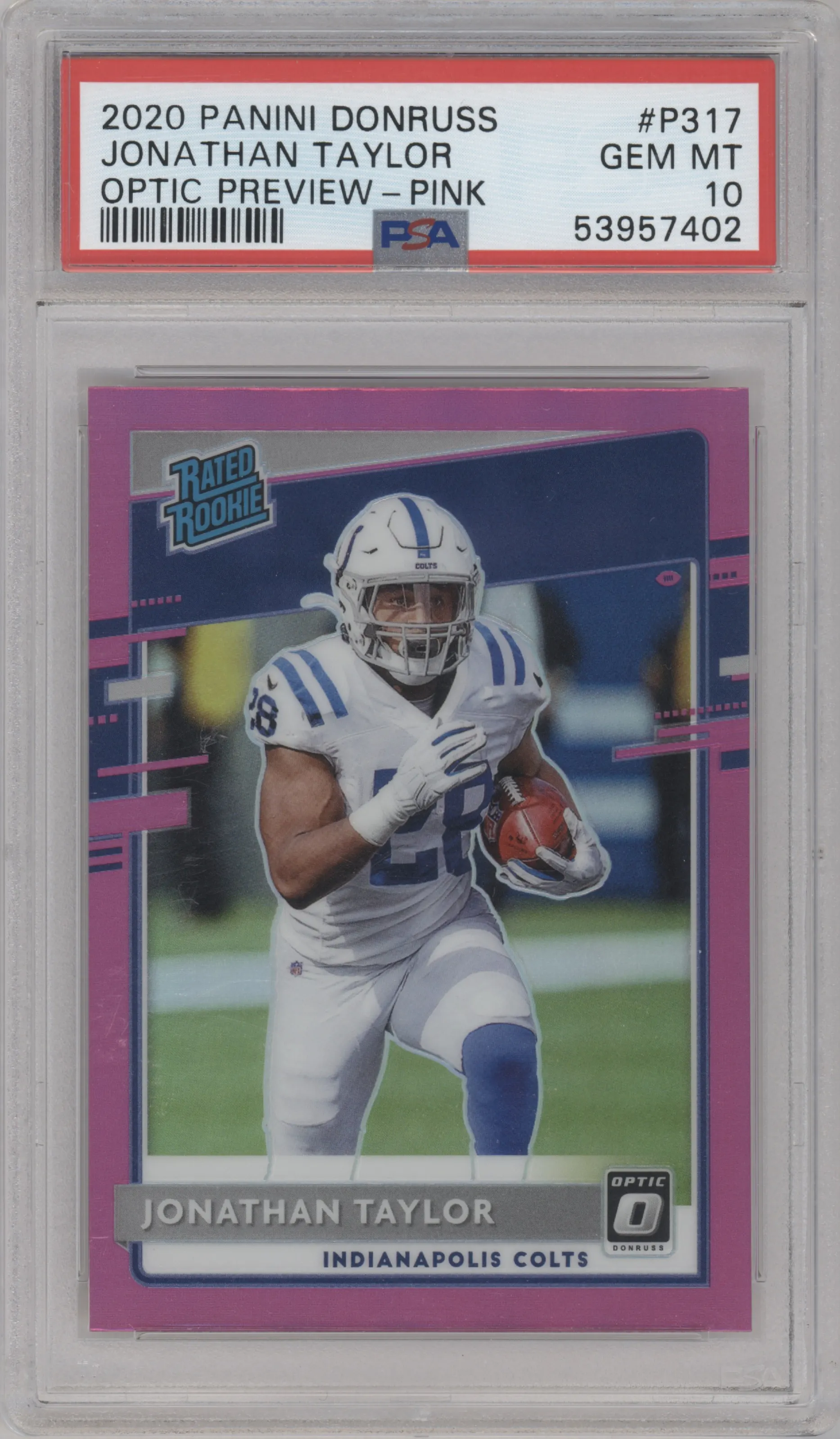 2020 Panini Donruss Opt.Rtd.Rke.Prev. Jonathan Taylor Pink #P-317 PSA 10