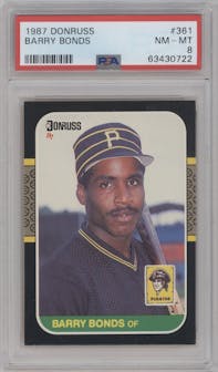 Barry Bonds from the 1987 Donruss set graded by PSA and given an overall grade of 8.
