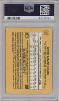 Barry Bonds from the 1987 Donruss set graded by PSA and given an overall grade of 8.