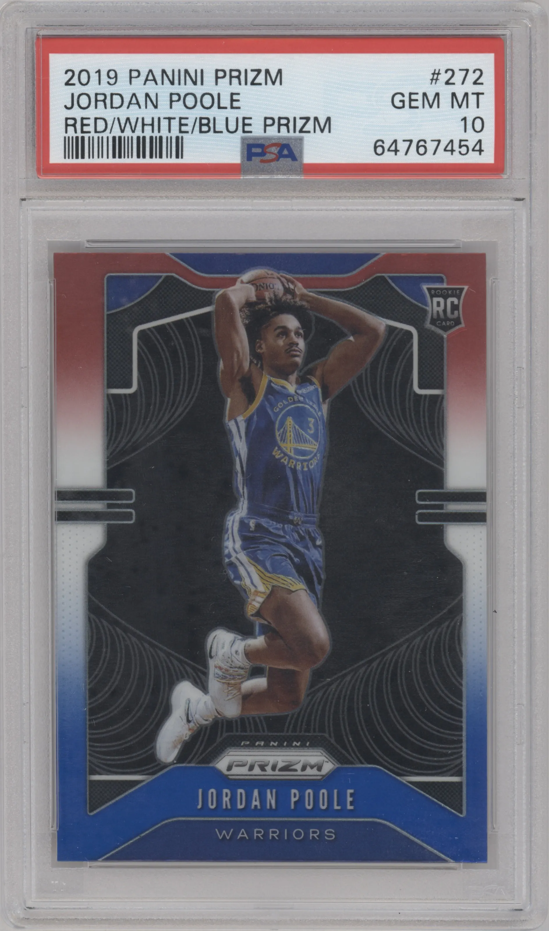 2019 Panini Prizm Jordan Poole Red/White/Blue Prizm PSA 10