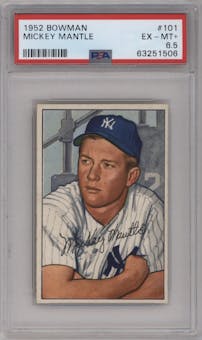 Mickey Mantle from the 1952 Bowman set graded by PSA and given an overall grade of 6.5.