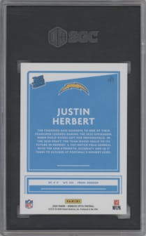 Justin Herbert from the 2020 Panini Donruss Optic set graded by SGC and given an overall grade of 10.