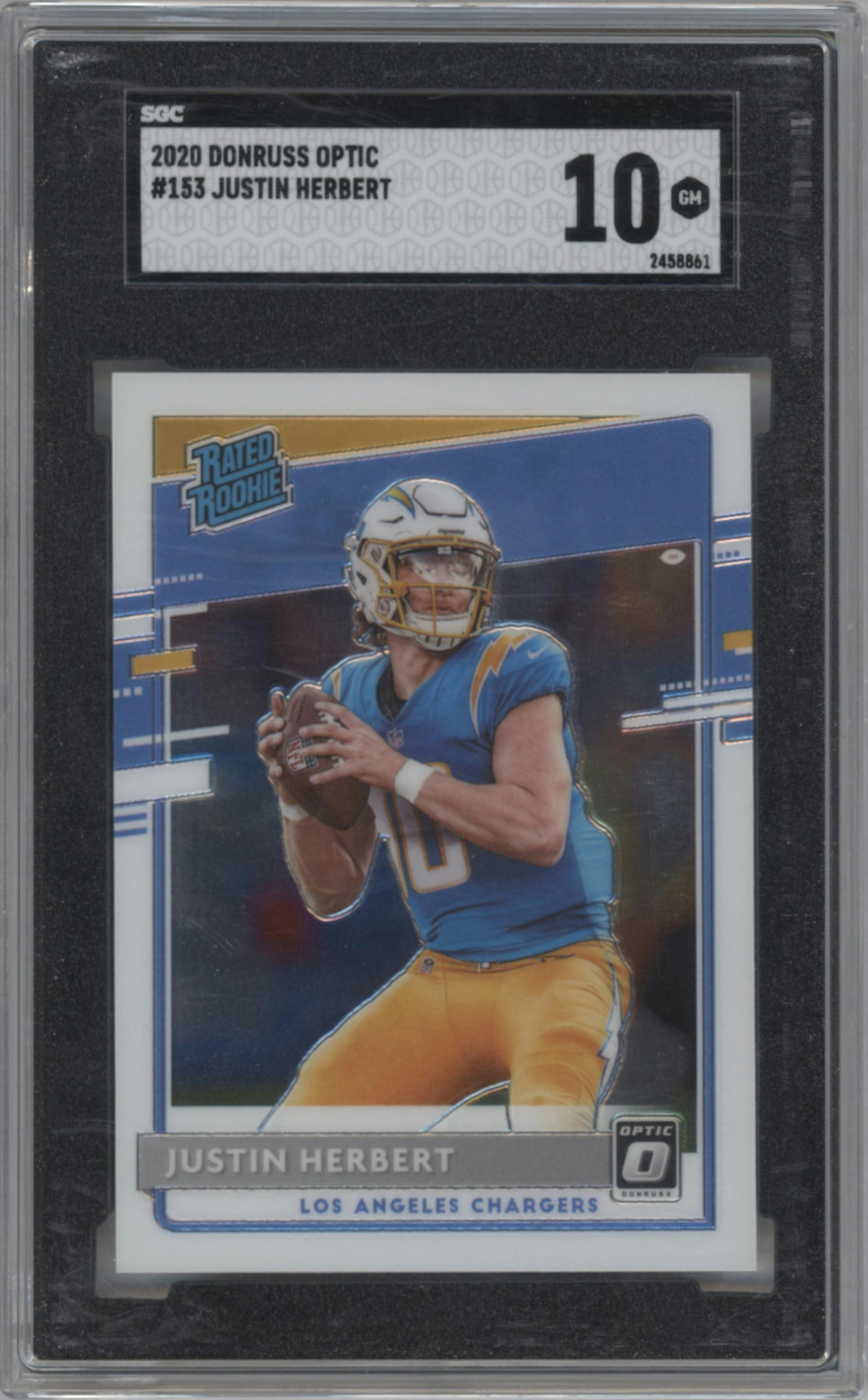 Justin Herbert from the 2020 Panini Donruss Optic set graded by SGC and given an overall grade of 10.