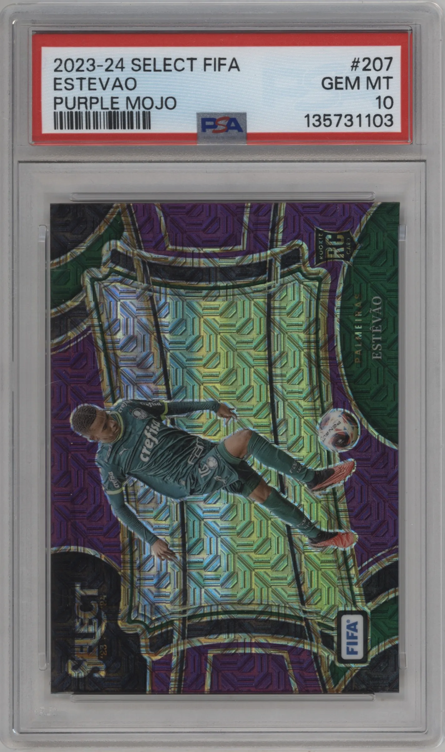 2023 Panini Select FIFA Field Lvl. Estevao Purple Mojo PSA 10