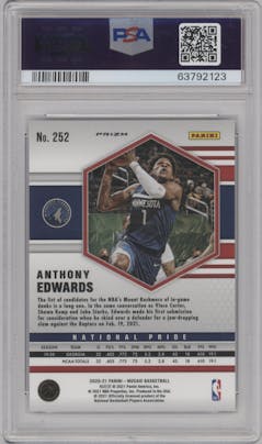 Anthony Edwards from the 2020-21 Panini Mosaic set featuring a Genesis  parallel graded by PSA and given an overall grade of 10.