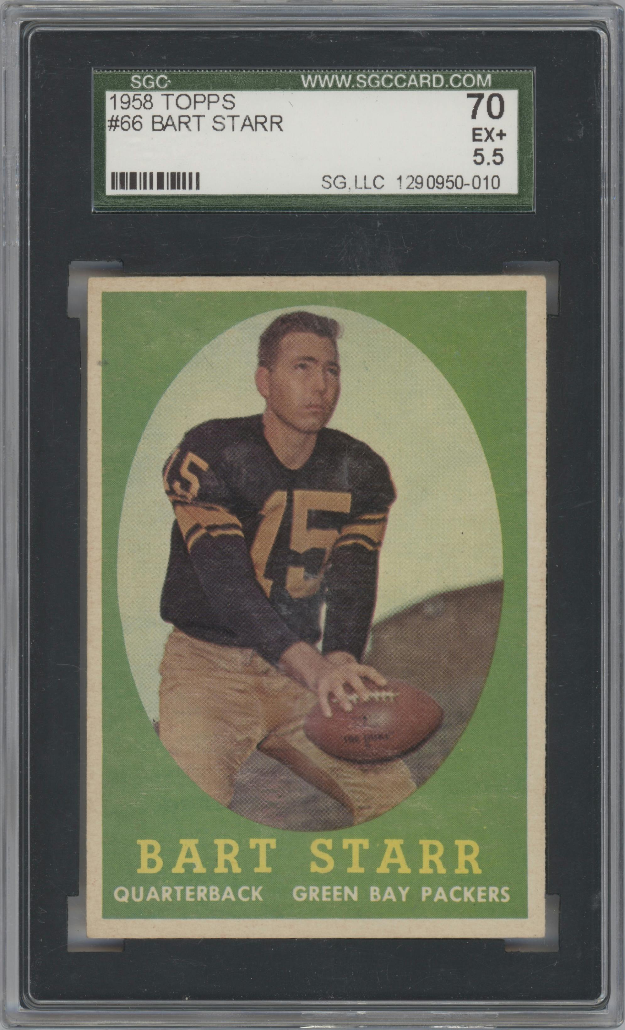 Bart Starr from the 1958 Topps set graded by SGC and given an overall grade of 5.5.