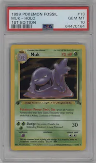 Muk from the 1999 Pokemon set graded by PSA and given an overall grade of 10.