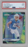 Ladd McConkey from the 2024 Panini Prizm set featuring a Hyper parallel graded by PSA and given an overall grade of 9.