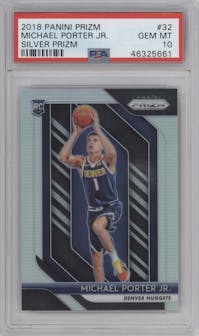 Michael Porter Jr. from the 2018-19 Panini Prizm set featuring a Silver Prizm parallel graded by PSA and given an overall grade of 10.