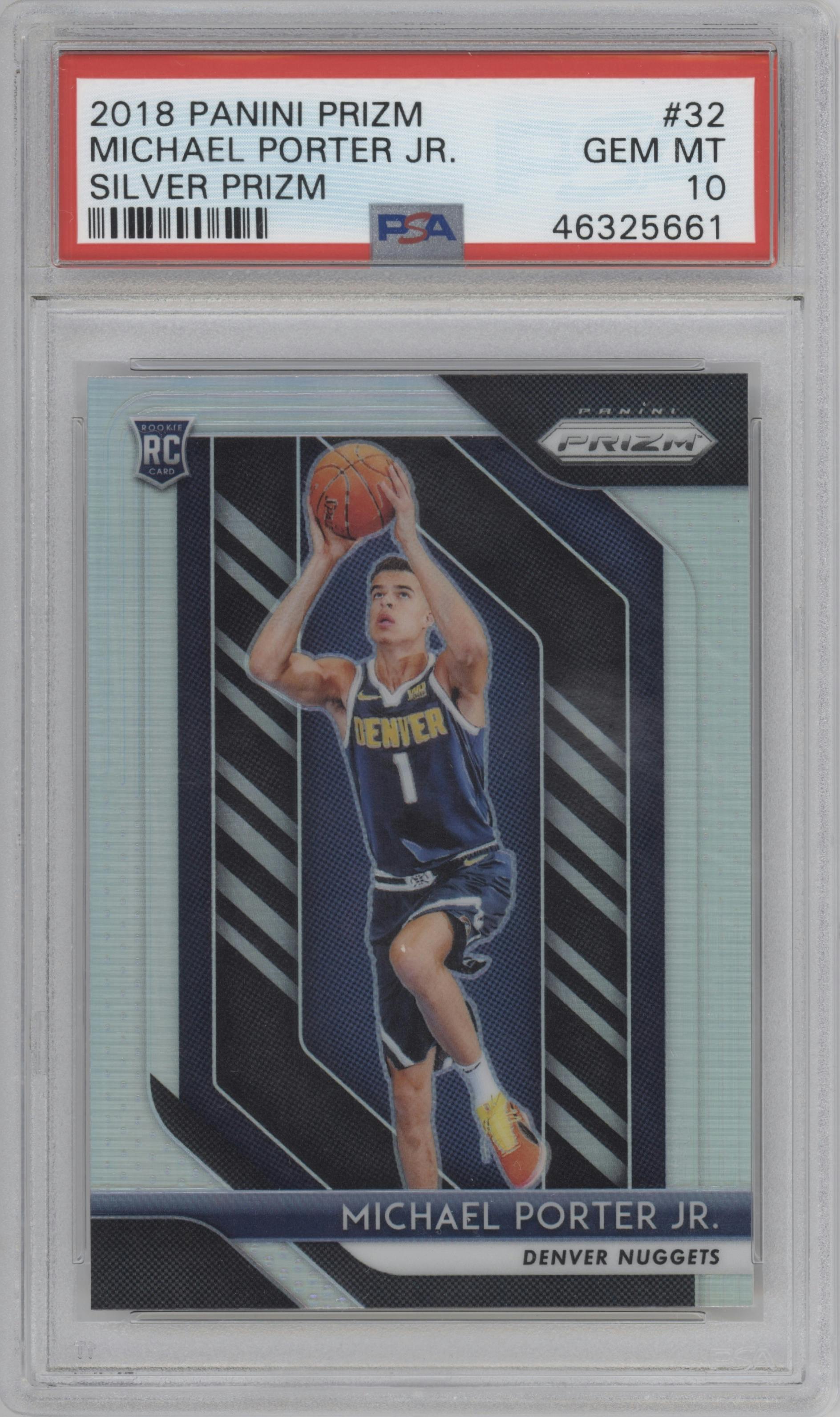 Michael Porter Jr. from the 2018-19 Panini Prizm set featuring a Silver Prizm parallel graded by PSA and given an overall grade of 10.
