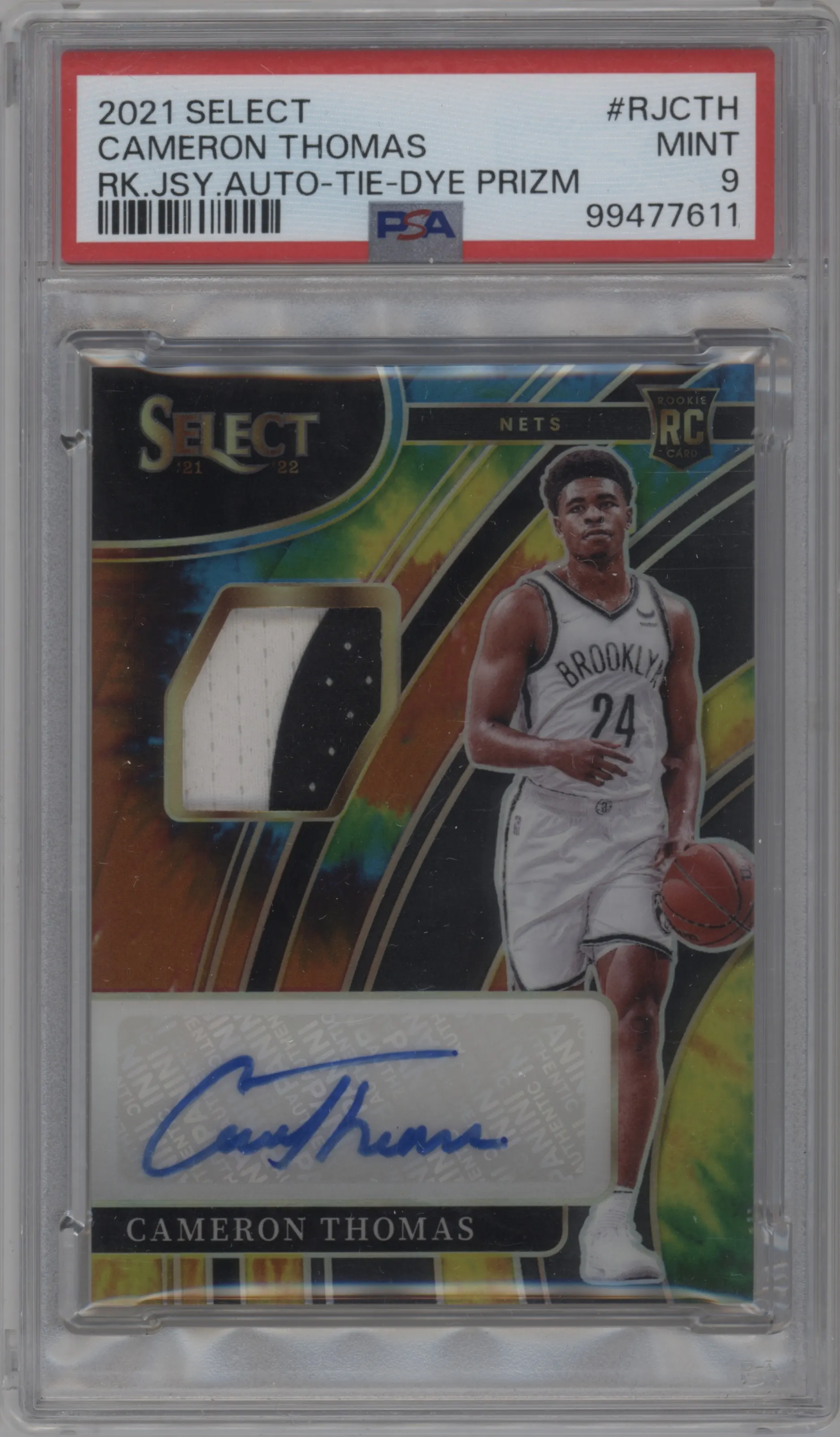 2021 Panini Select Rke.Jrsy.Auto Cameron Thomas Tie-Dye Prizm #RJ-CTH PSA 9