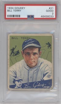 Bill Terry from the 1934 Goudey set graded by PSA and given an overall grade of 2.