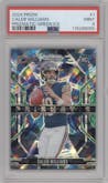 Caleb Williams from the 2024 Panini Prizm set featuring a Green Ice Prizm parallel graded by PSA and given an overall grade of 9.