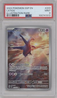 Latios from the 2024 Pokemon SV set graded by PSA and given an overall grade of 9.