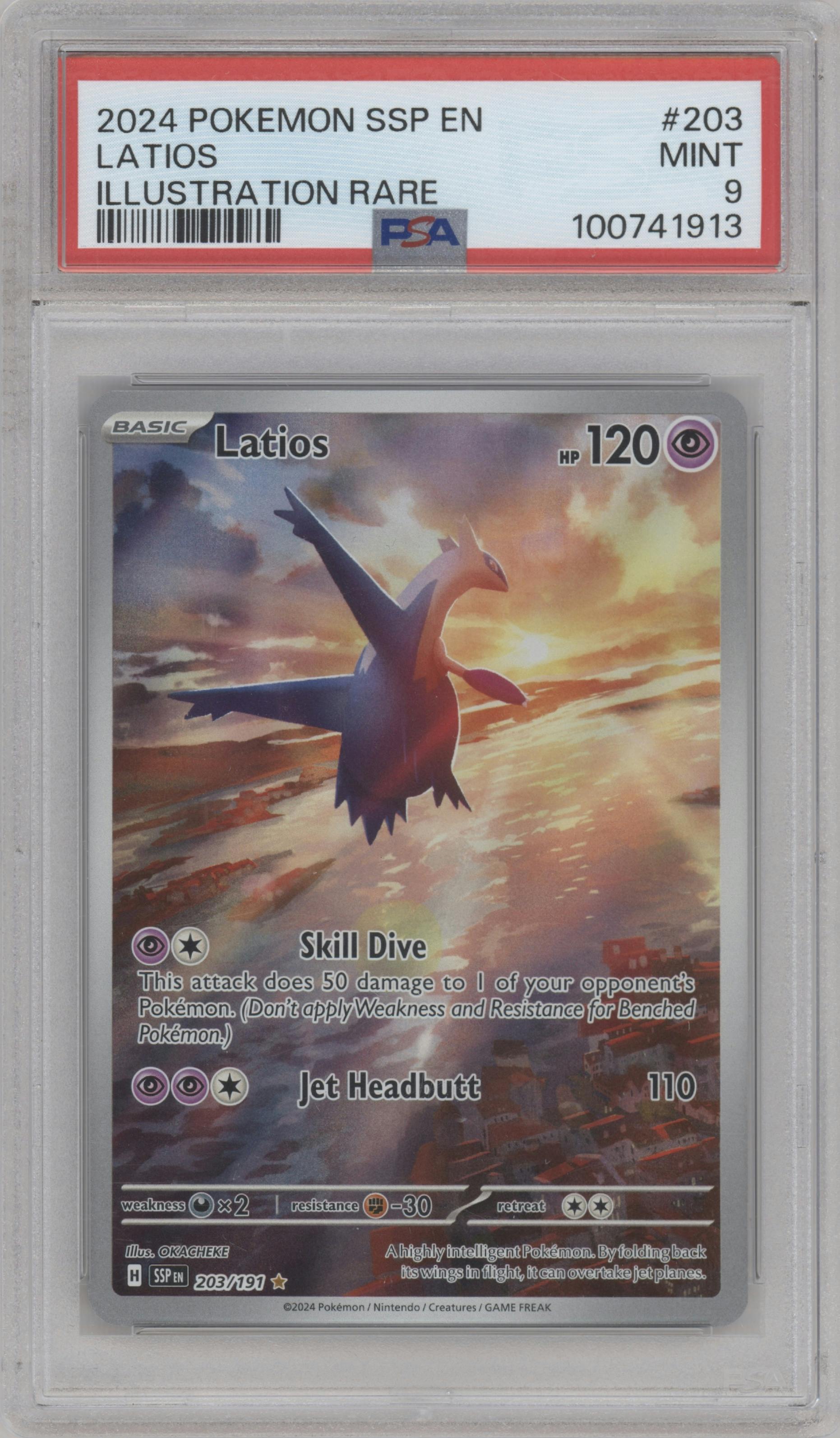Latios from the 2024 Pokemon SV set graded by PSA and given an overall grade of 9.