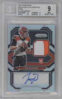 Joe Burrow from the 2020 Panini Prizm set graded by Beckett and given an overall grade of 9.