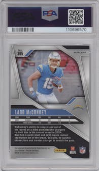 Ladd McConkey from the 2024 Panini Prizm set graded by PSA and given an overall grade of 9.